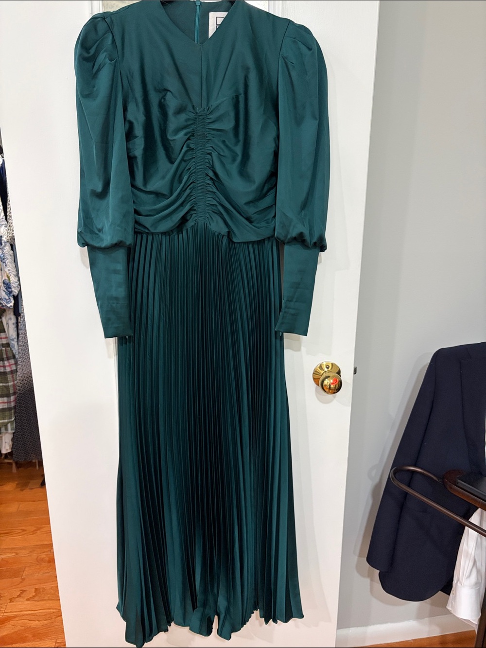 Bliss Emerald Green Long-Sleeve Pleated Maxi Dress